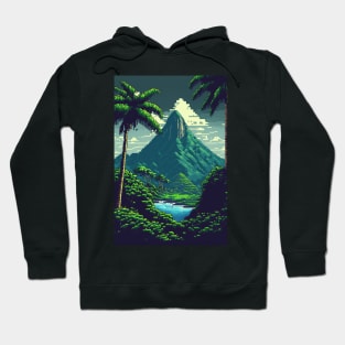 Hawaiian Landscape Pixel Art Island Mountains Hoodie